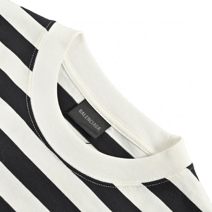 Balenciaga Black and White Striped T-Shirt - detail - replica sneakers