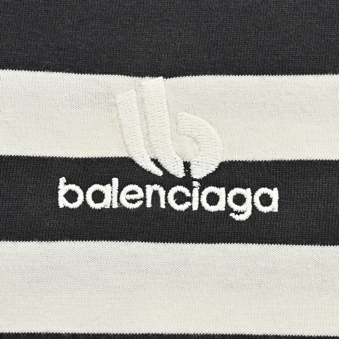 Balenciaga Black and White Striped T-Shirt - logo - replica sneakers