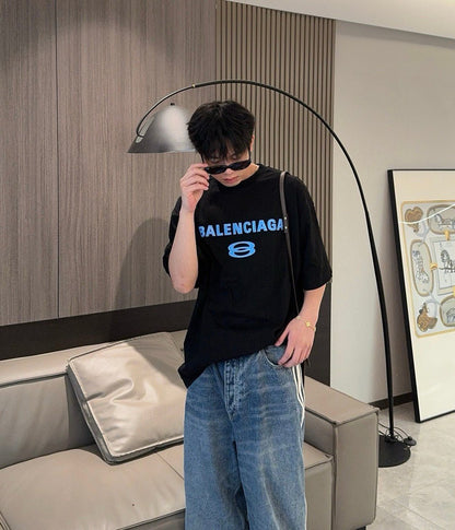 Balenciaga Blue Logo T-Shirt (Black) - logo - replica sneakers