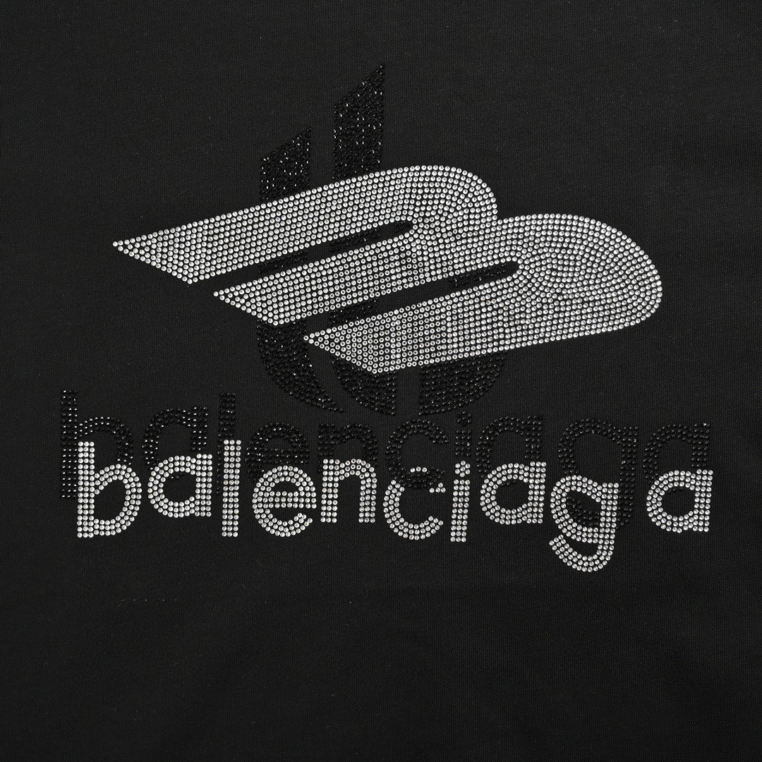 Balenciaga Crystal Logo T-Shirt in Black - detail - replica sneakers