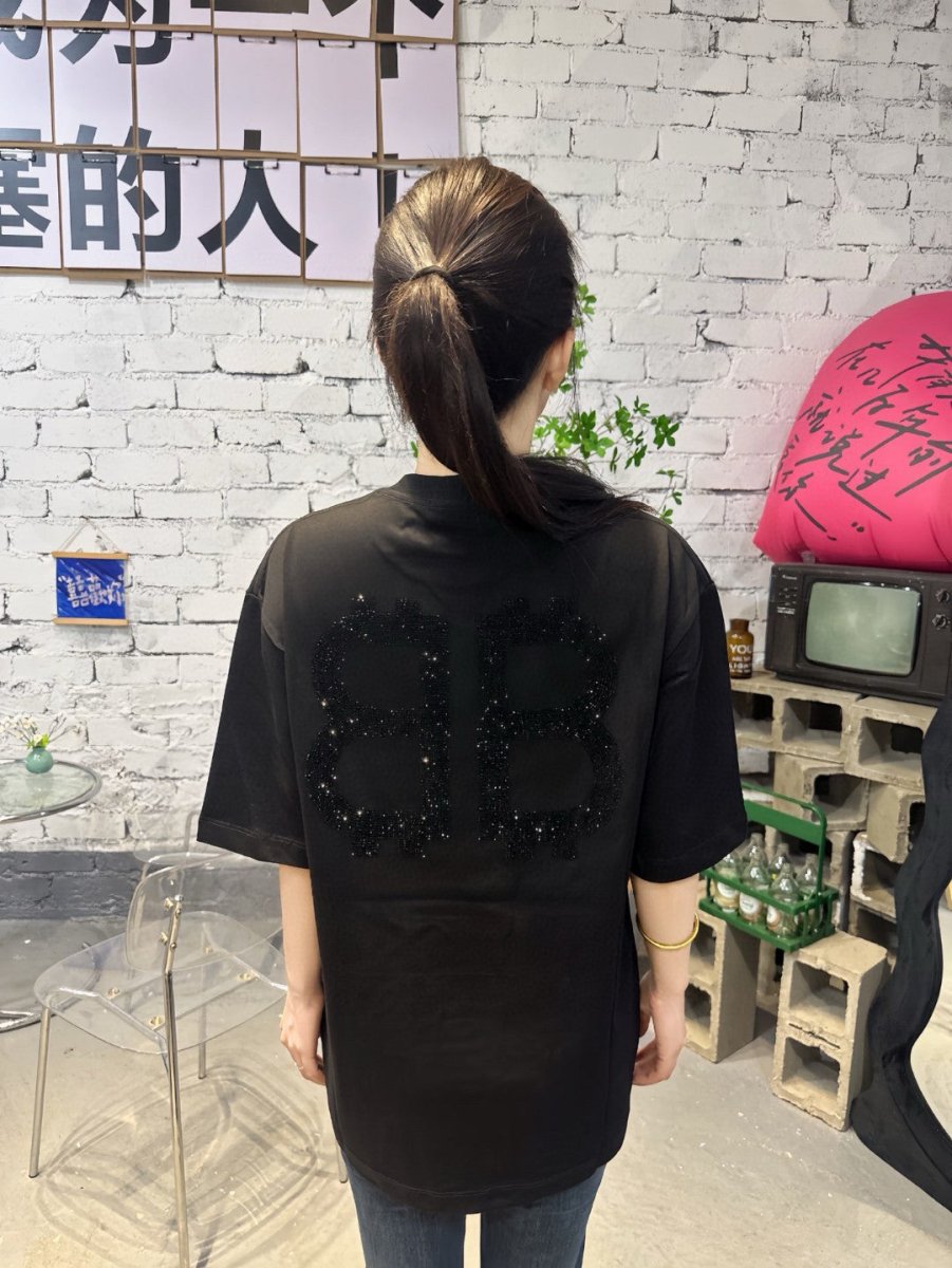 Balenciaga Crystal Logo T-Shirt in Black - logo - replica sneakers
