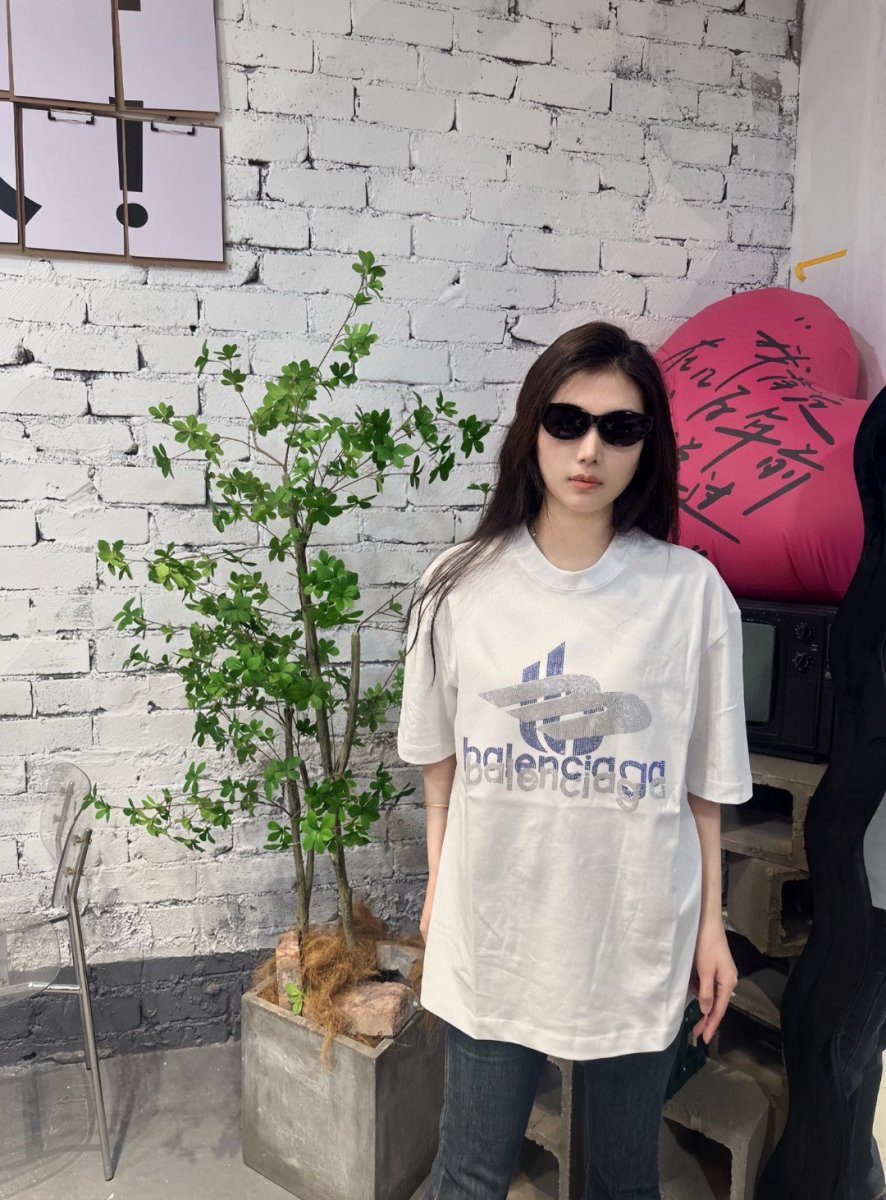 Balenciaga Crystal Logo T-Shirt in White - logo - replica sneakers