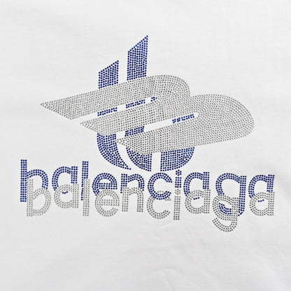 Balenciaga Crystal Logo T-Shirt in White - detail - replica sneakers