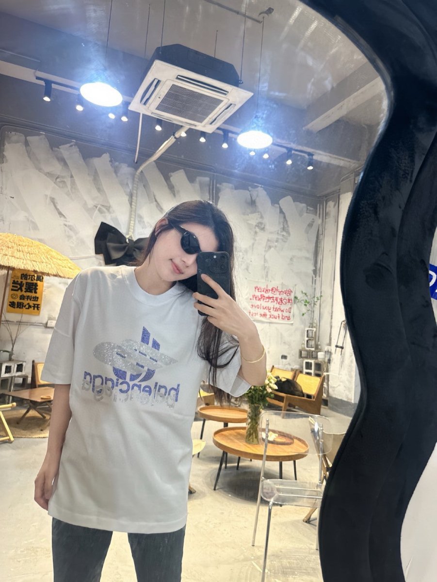 Balenciaga Crystal Logo T-Shirt in White - logo - replica sneakers
