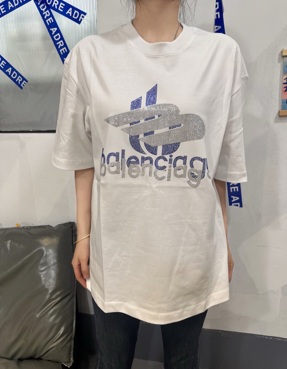 Balenciaga Crystal Logo T-Shirt in White - logo - replica sneakers