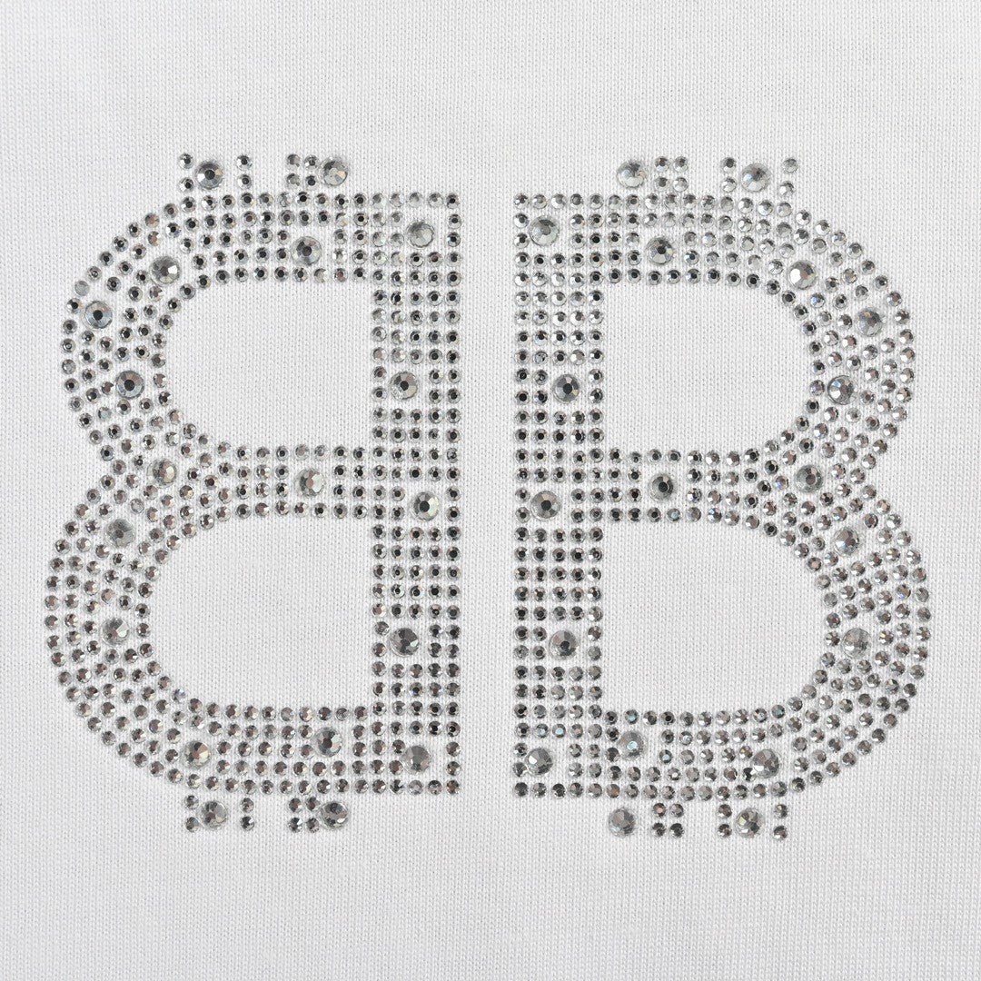 Balenciaga Crystal Logo T-Shirt in White - detail - replica sneakers