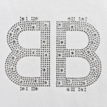 Balenciaga Crystal Logo T-Shirt in White - detail - replica sneakers
