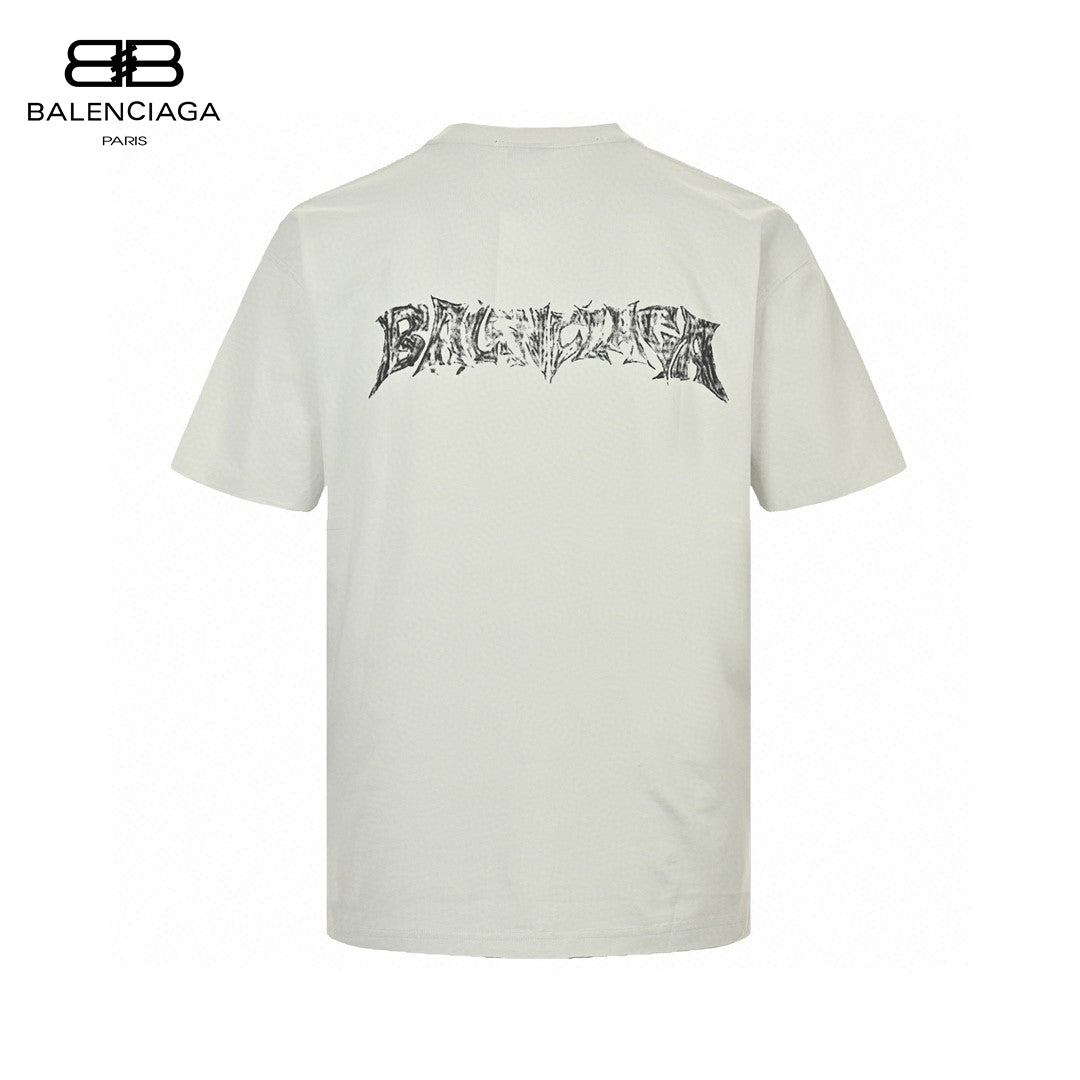 Balenciaga Distressed Logo T-Shirt in White - detail - replica sneakers