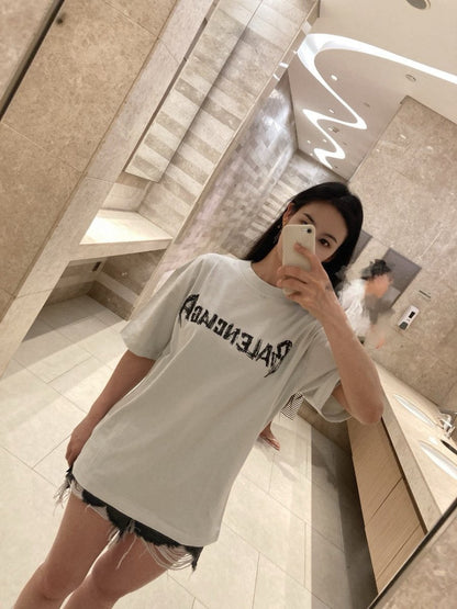 Balenciaga Distressed Logo T-Shirt in White - logo - replica sneakers