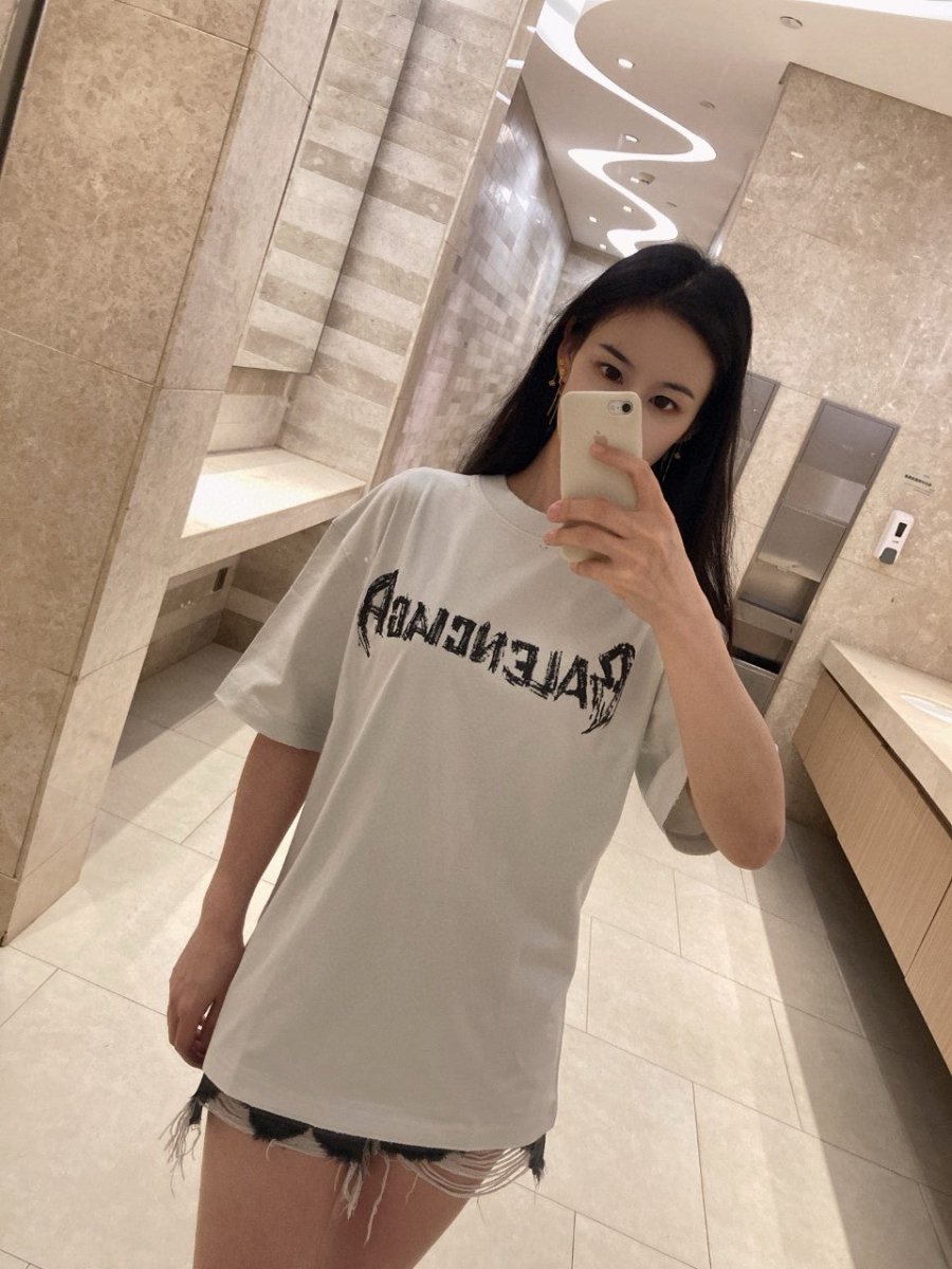 Balenciaga Distressed Logo T-Shirt in White - logo - replica sneakers
