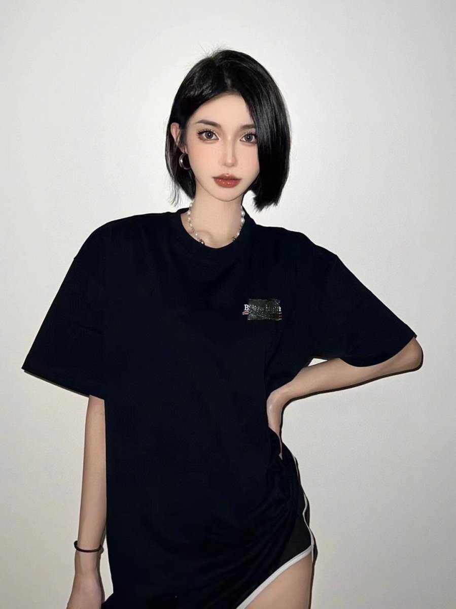 Balenciaga Embroidered Patch Logo T-Shirt (Black) - logo - replica sneakers