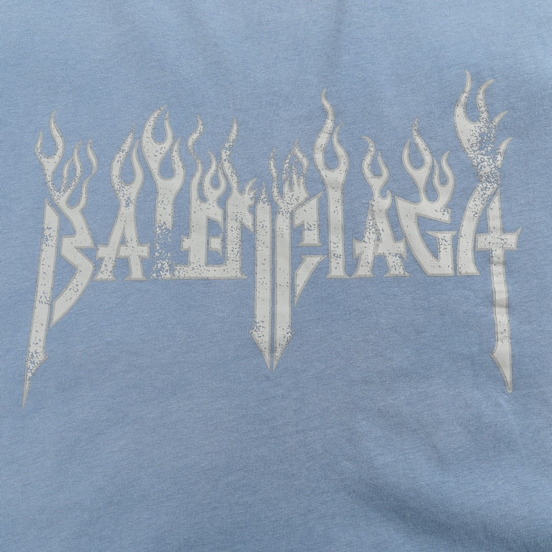 Balenciaga Flame Graphic T-Shirt (Blue) - detail - replica sneakers