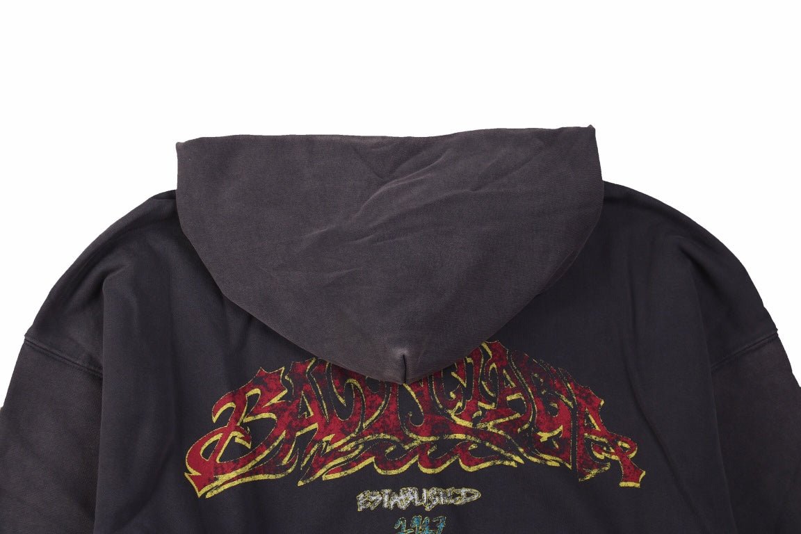 BALENCIAGA ZIP-UP HOODIE WASHED GREY - back view - replica sneakers