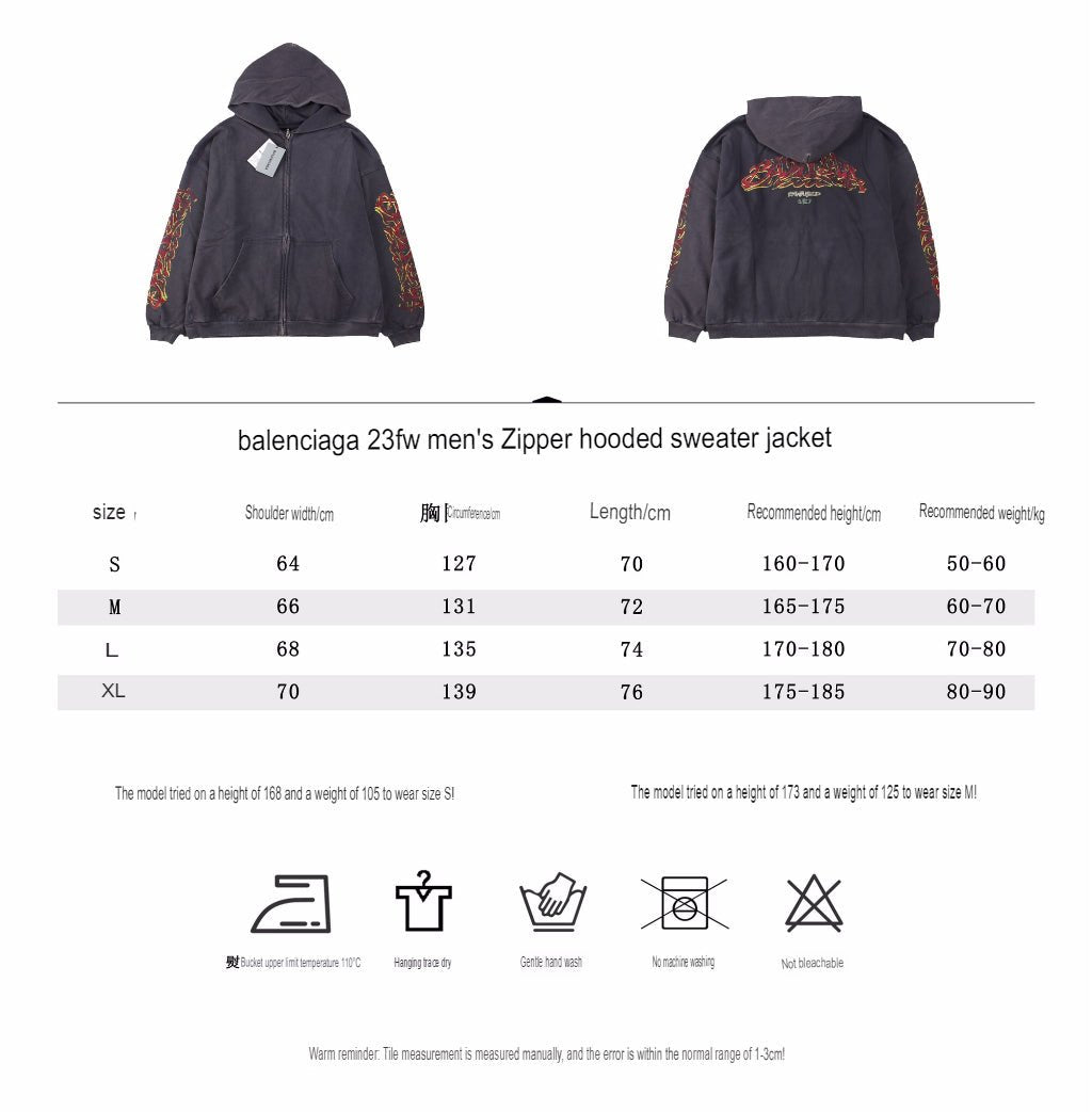 BALENCIAGA ZIP-UP HOODIE WASHED GREY - box - replica sneakers
