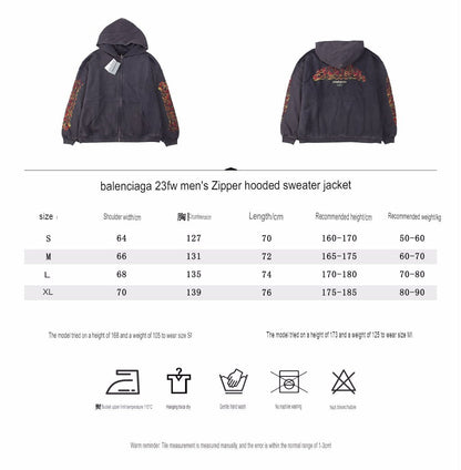 BALENCIAGA ZIP-UP HOODIE WASHED GREY - box - replica sneakers