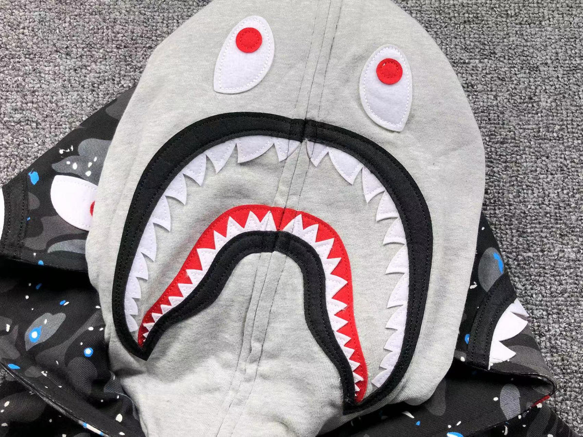 BAPE SPACE CAMO DOUBLE SHARK FULL ZIP HOODIE BLACK - logo - replica sneakers