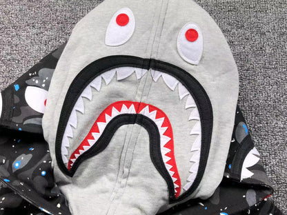BAPE SPACE CAMO DOUBLE SHARK FULL ZIP HOODIE BLACK - logo - replica sneakers