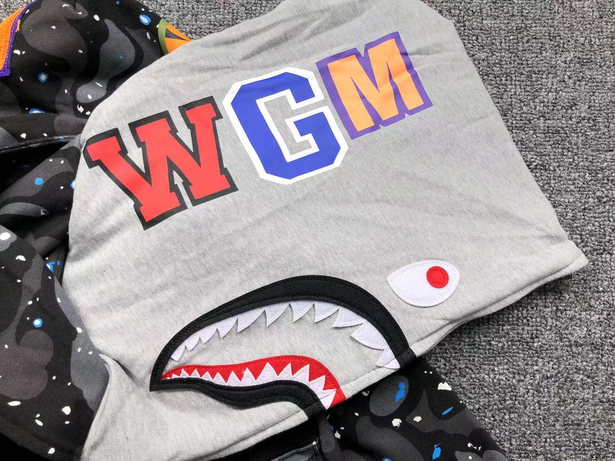BAPE SPACE CAMO DOUBLE SHARK FULL ZIP HOODIE BLACK - logo - replica sneakers