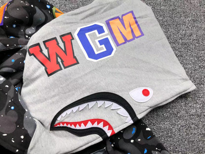 BAPE SPACE CAMO DOUBLE SHARK FULL ZIP HOODIE BLACK - logo - replica sneakers