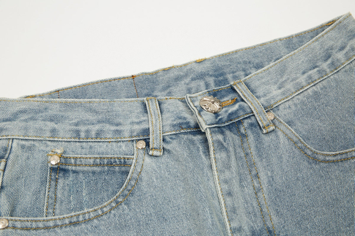 CHROME HEARTS CROSS PATCH JEANS VINTAGE BLUE - close up - replica sneakers