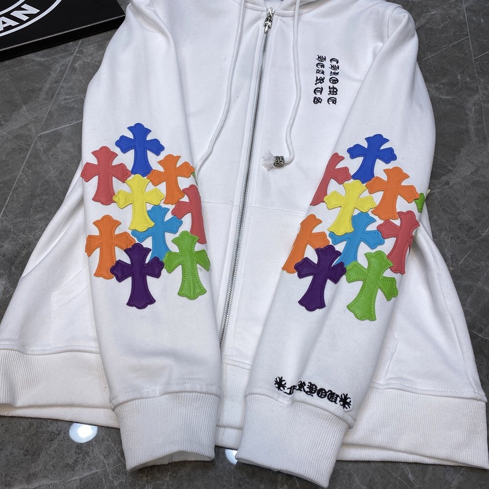 CHROME HEARTS MULTICOLOR CROSS PATCH ZIPPER HOODIE WHITE - outsole - replica sneakers