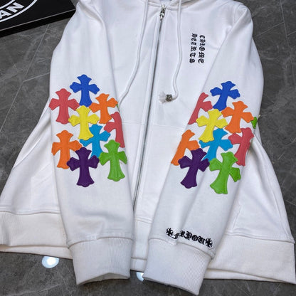 CHROME HEARTS MULTICOLOR CROSS PATCH ZIPPER HOODIE WHITE - outsole - replica sneakers
