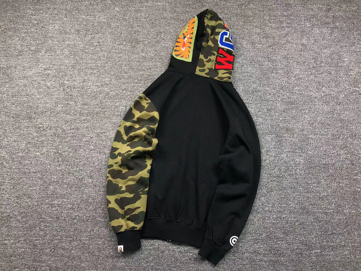 BAPE Green Camo Full Zip Hoodie - Black Unisex Streetwear Limited Edition