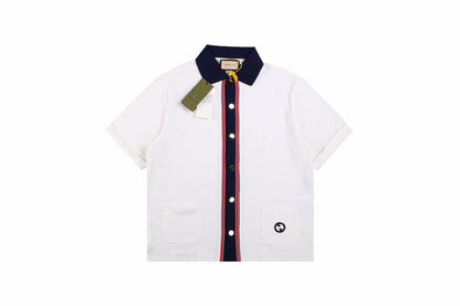 Gucci Contrast Collar Shirt - White Unisex Streetwear Limited Edition - <p dir='ltr'><span>This Gucci shirt features a striking contrast collar in navy blue, complemented by
