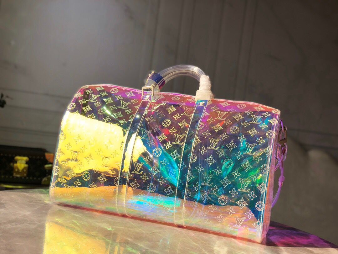 LOUIS VUITTON MONOGRAM 50 PRISM HOLOGRAPHIC TRAVEL BAG - side view - replica sneakers