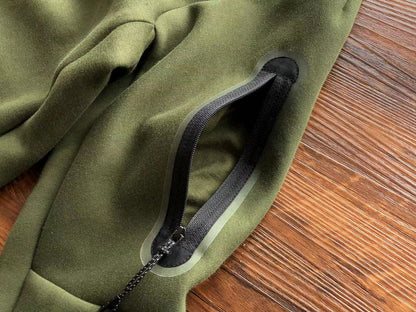 NIKE Tech Fleece Hoodie - Olive - Green Unisex Streetwear Limited Edition - The NIKE TECH FLEECE HOODIE OLIVE GREEN - REPLICA is the perfect fusion of athletic