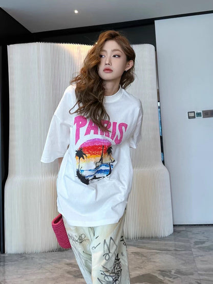 Balenciaga White T-Shirt with Paris Graphic - logo - replica sneakers