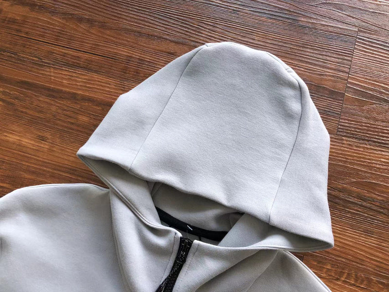 NIKE TECH FLEECE HOODIE x WOLF GREY/AQUAMARINE/ORANGE - close up - replica sneakers
