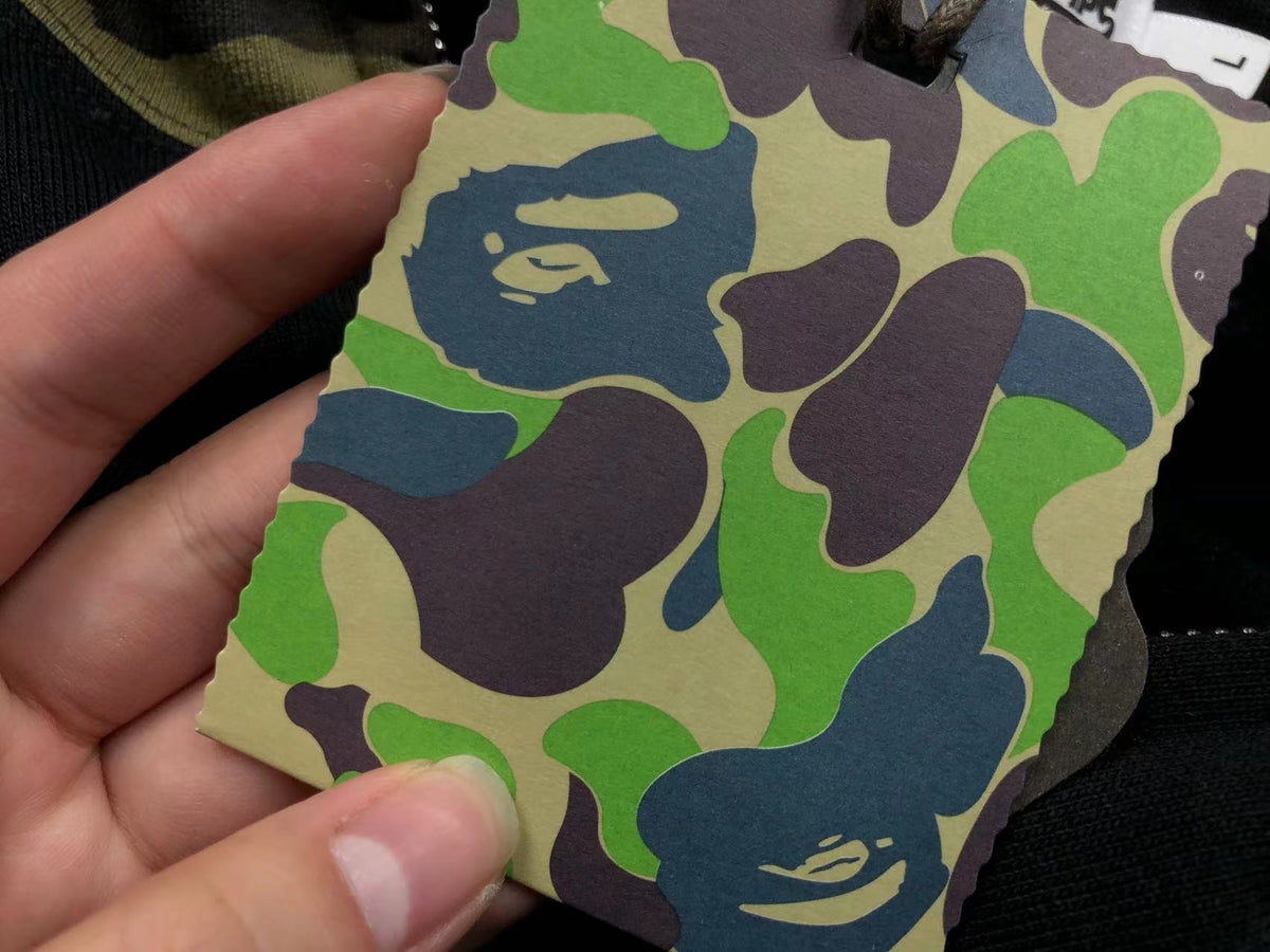 BAPE GREEN CAMO FULL ZIP HOODIE BLACK - close up - replica sneakers
