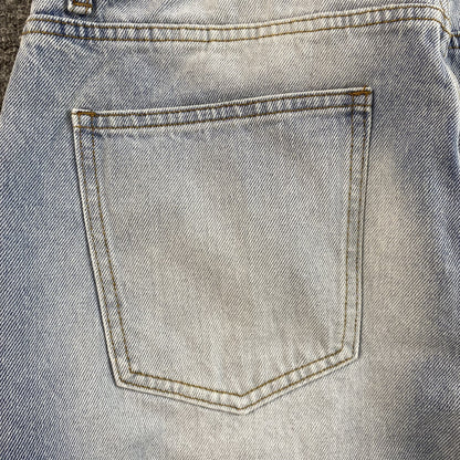 HELLSTAR BLACK FLAME JEANS WASHED BLUE - close up - replica sneakers