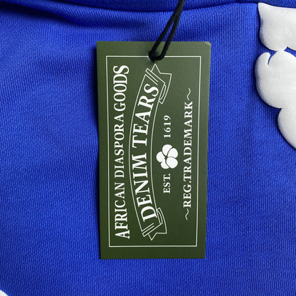 DENIM TEARS COTTON WREATH HOODIE DEEP BLUE - close up - replica sneakers
