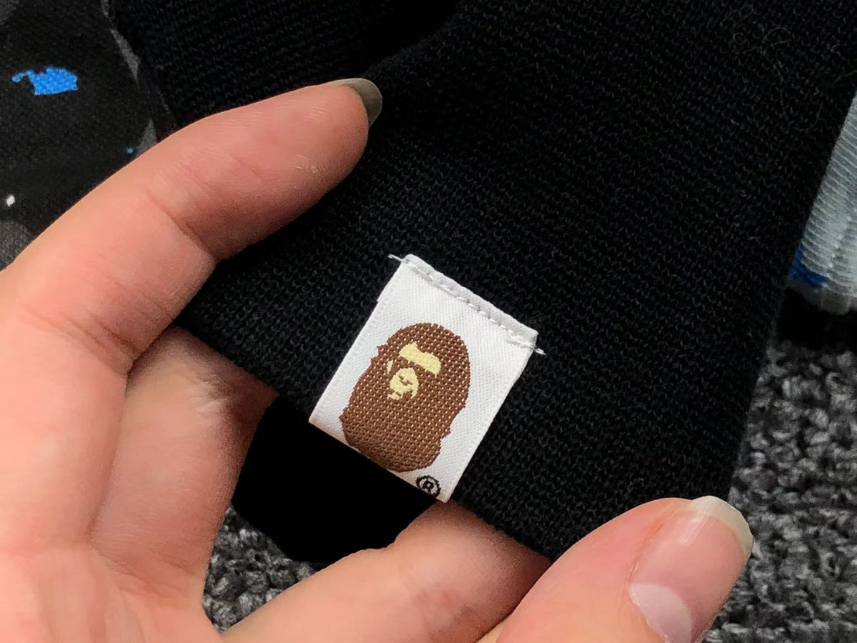 BAPE SPACE CAMO DOUBLE SHARK FULL ZIP HOODIE BLACK - logo - replica sneakers