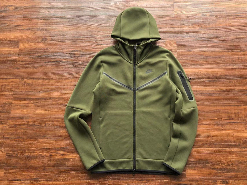 NIKE TECH FLEECE HOODIE x OLIVE GREEN - close up - replica sneakers